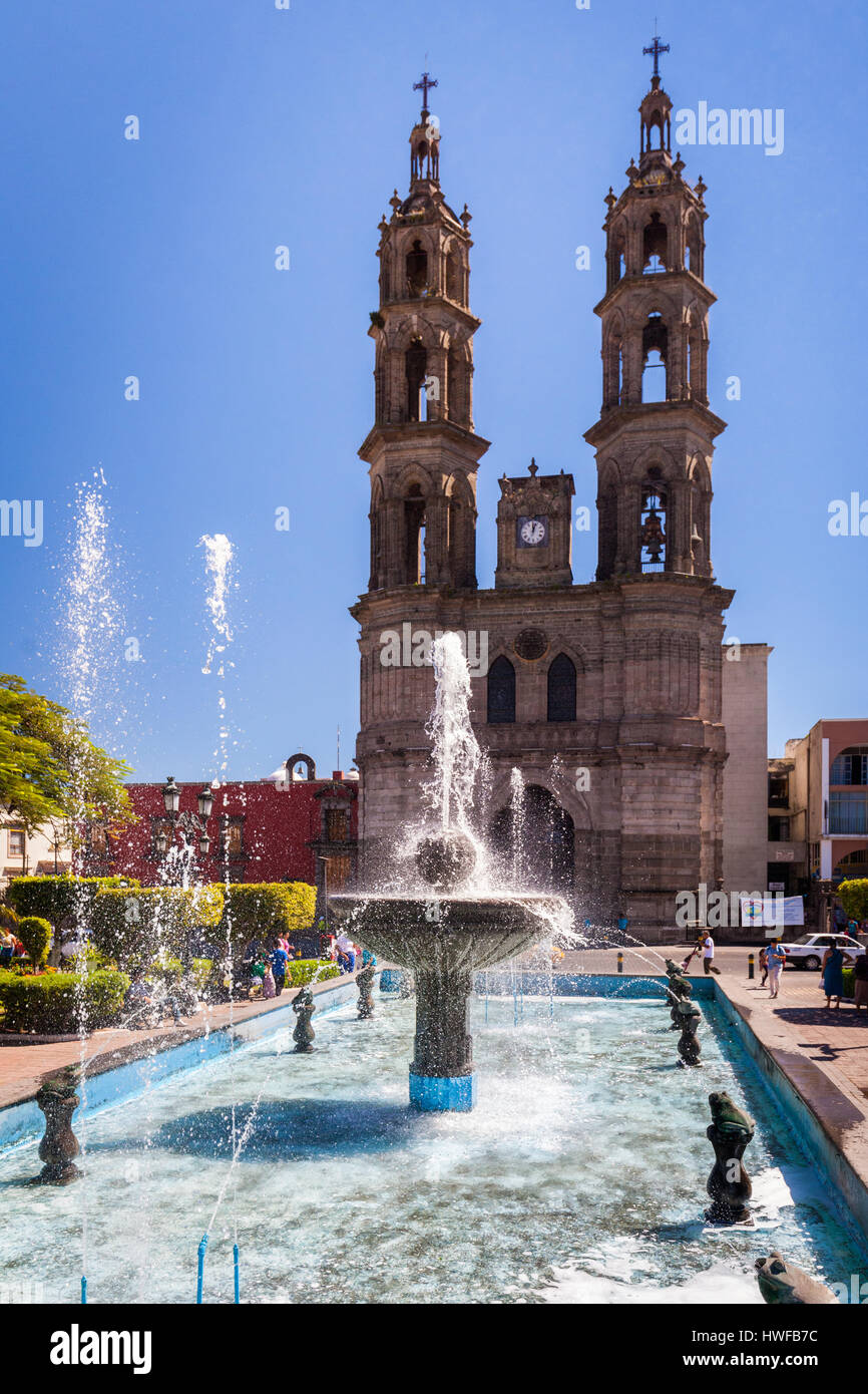 Cathedral and fountain of Tepic, Nayarit, Mexico. Stock Photo