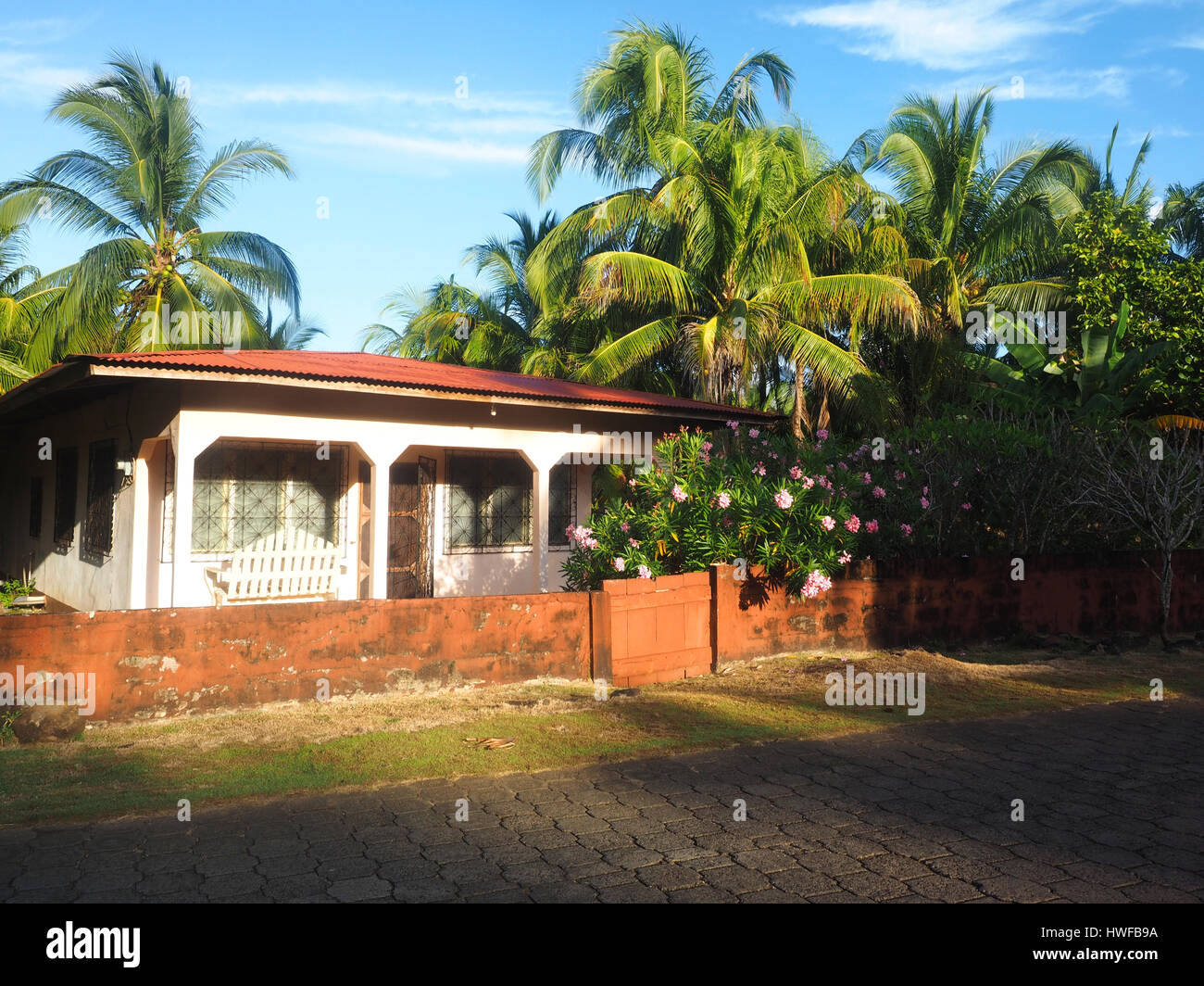typical island house architecture with palm trees Big Corn Island