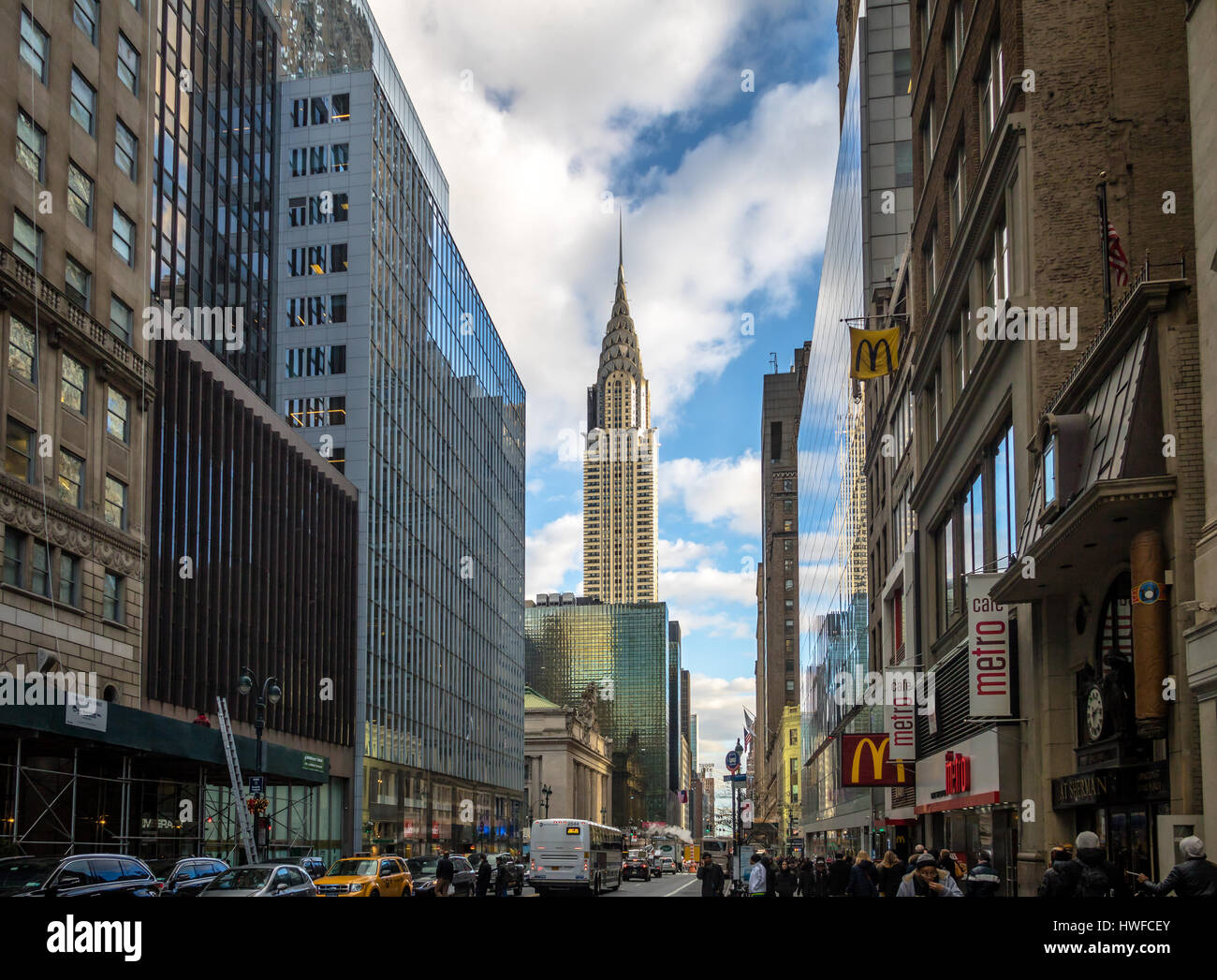 42nd Street in Manhattan and Chrysler Building - New York, USA Stock Photo