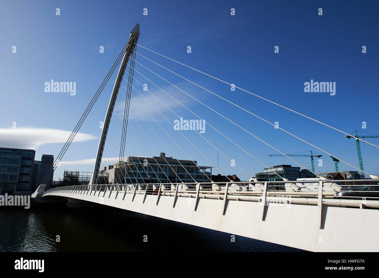 the samuel beckett bridge over the river liffey at north wall docklands Dublin Republic of Ireland Stock Photo
