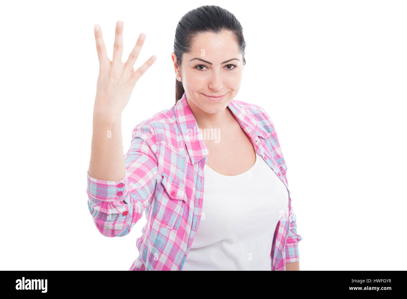 Girl showing four fingers hand hi-res stock photography and images - Alamy