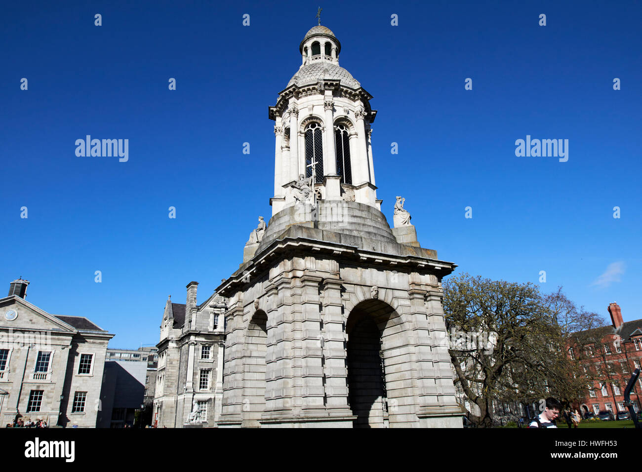 the campanile of trinity college Dublin in parliament square Republic of Ireland Stock Photo