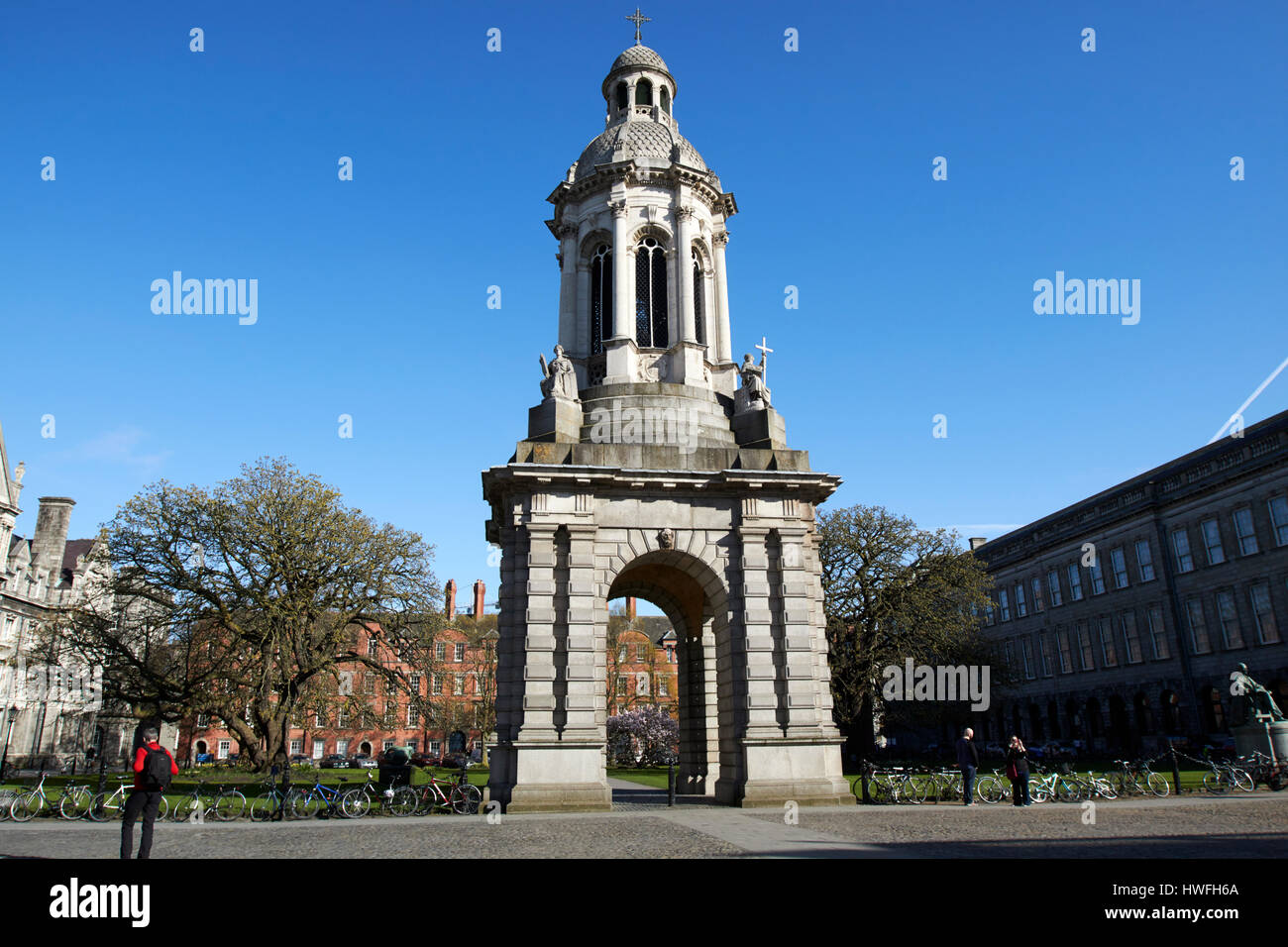 the campanile of trinity college Dublin in parliament square Republic of Ireland Stock Photo