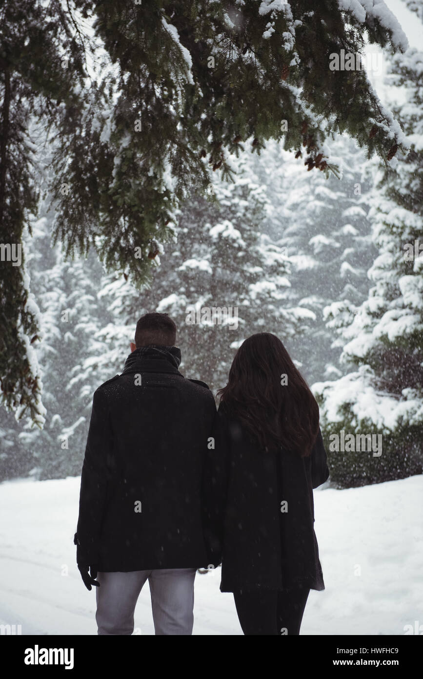 Romantic couple snow rear view hi-res stock photography and images - Alamy
