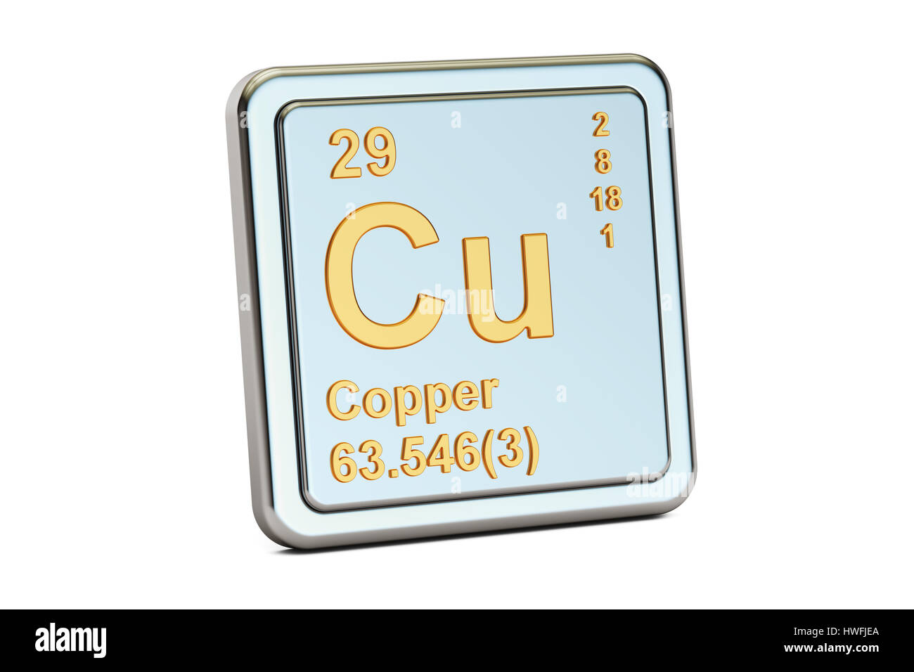 Copper Cu, chemical element sign. 3D rendering isolated on white background Stock Photo