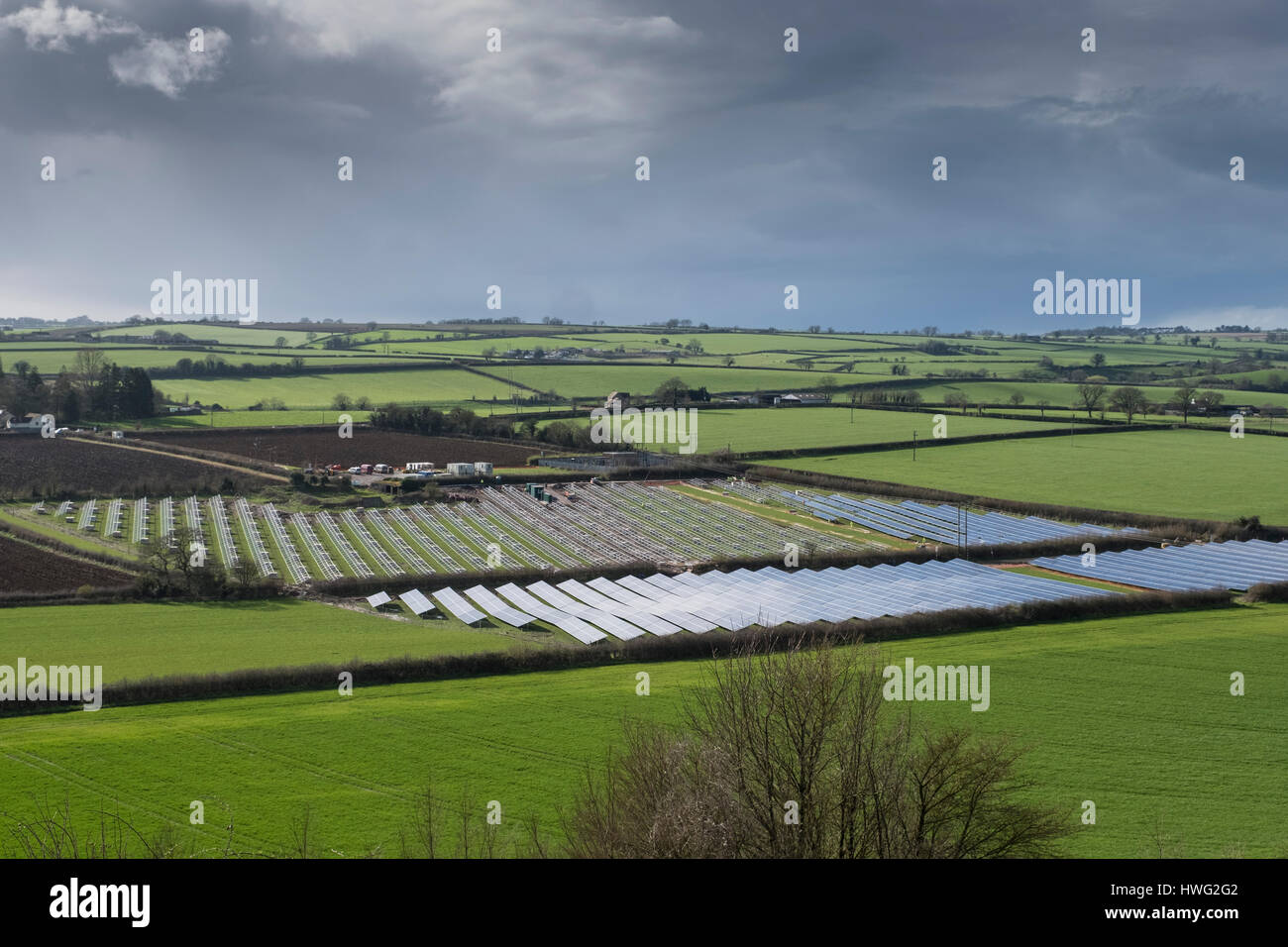 Milborne Port, Somerset, UK. 21st March 2017. A Solar Farm under