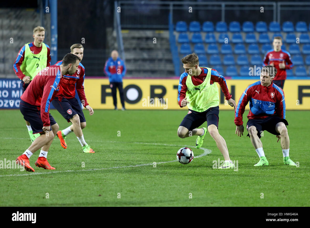 Usti Nad Labem, Czech Republic. 21st Mar, 2017. Czech national football team player Borek Dockal (2nd right with ball) in action during the training session in Usti nad Labem, Czech Republic, March 21, 2017 prior to the friendly with Lithuania on Wednesday and qualifier for the World Championship between Czech Republic and San Marino on Sunday, March 26, 2017. CTK Photo/Ondrej Hajek) Stock Photo