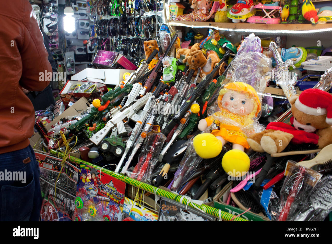 Toy guns for sale in market Jerusalem in Israel Middle East Stock Photo