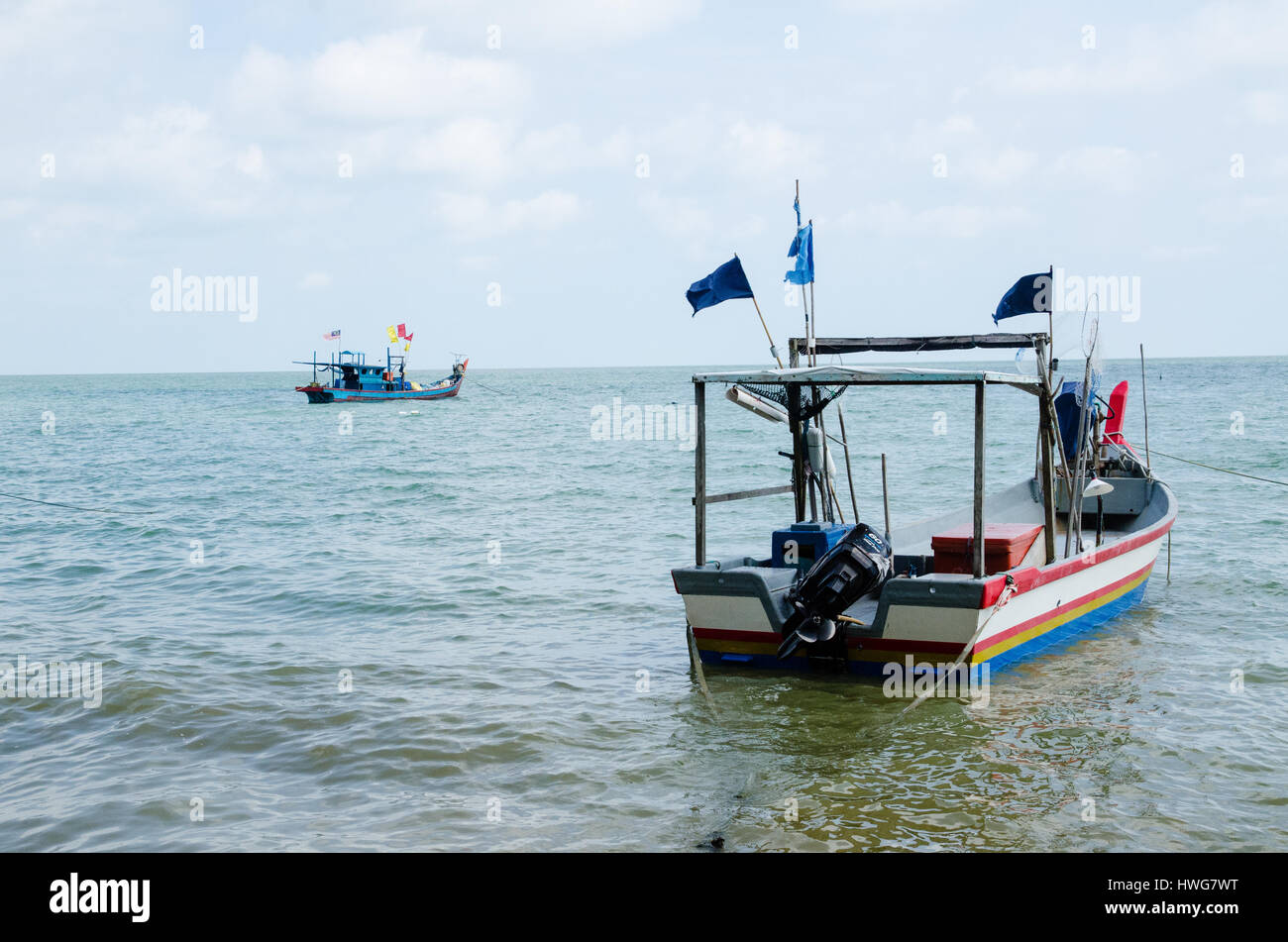 Boats near Malaysia tropic beach Stock Photo