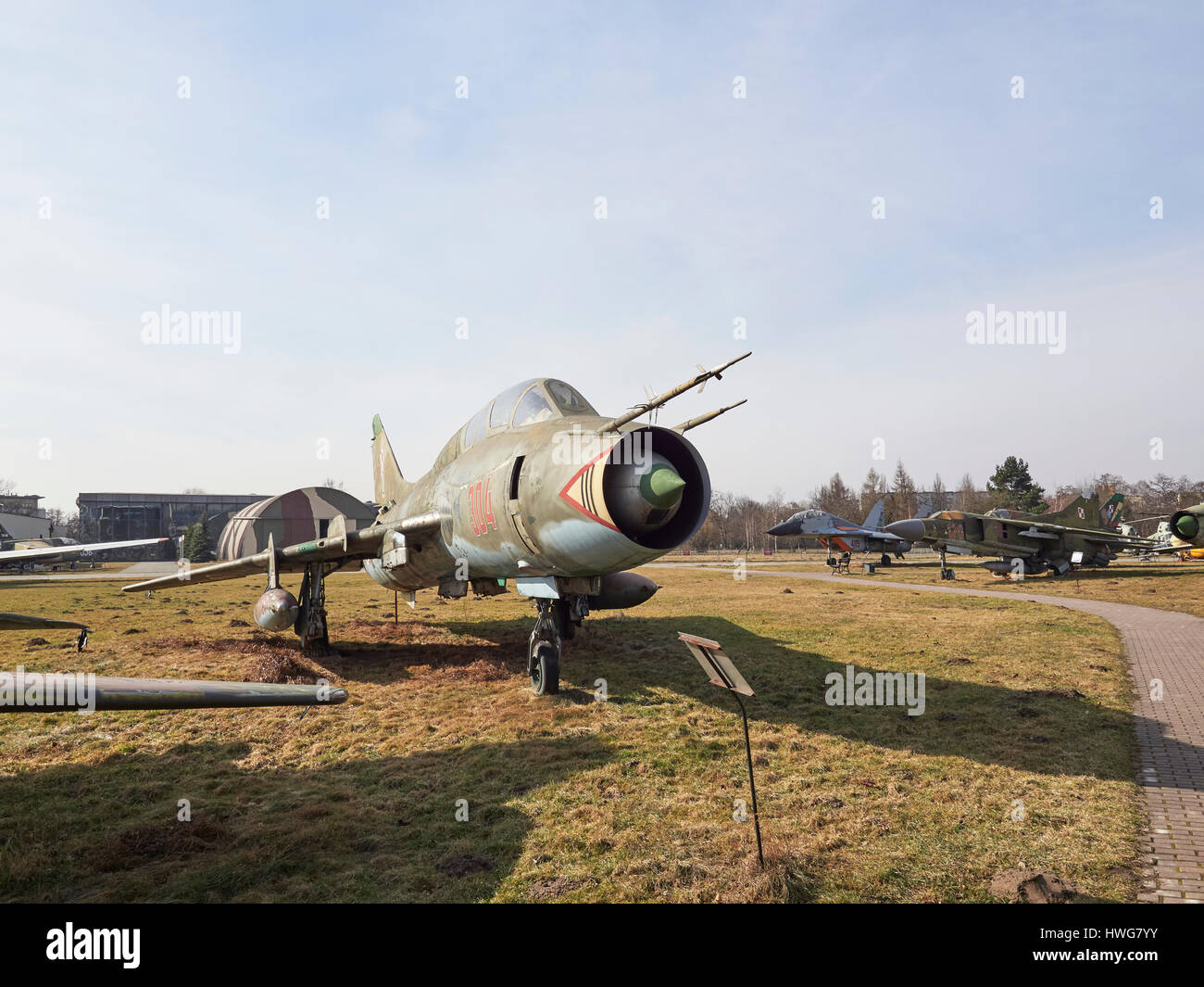 Russian Sukhoi SU 22UM3K 'Fitter' swing wing at the Krakow Aviation museum in Poland Stock Photo