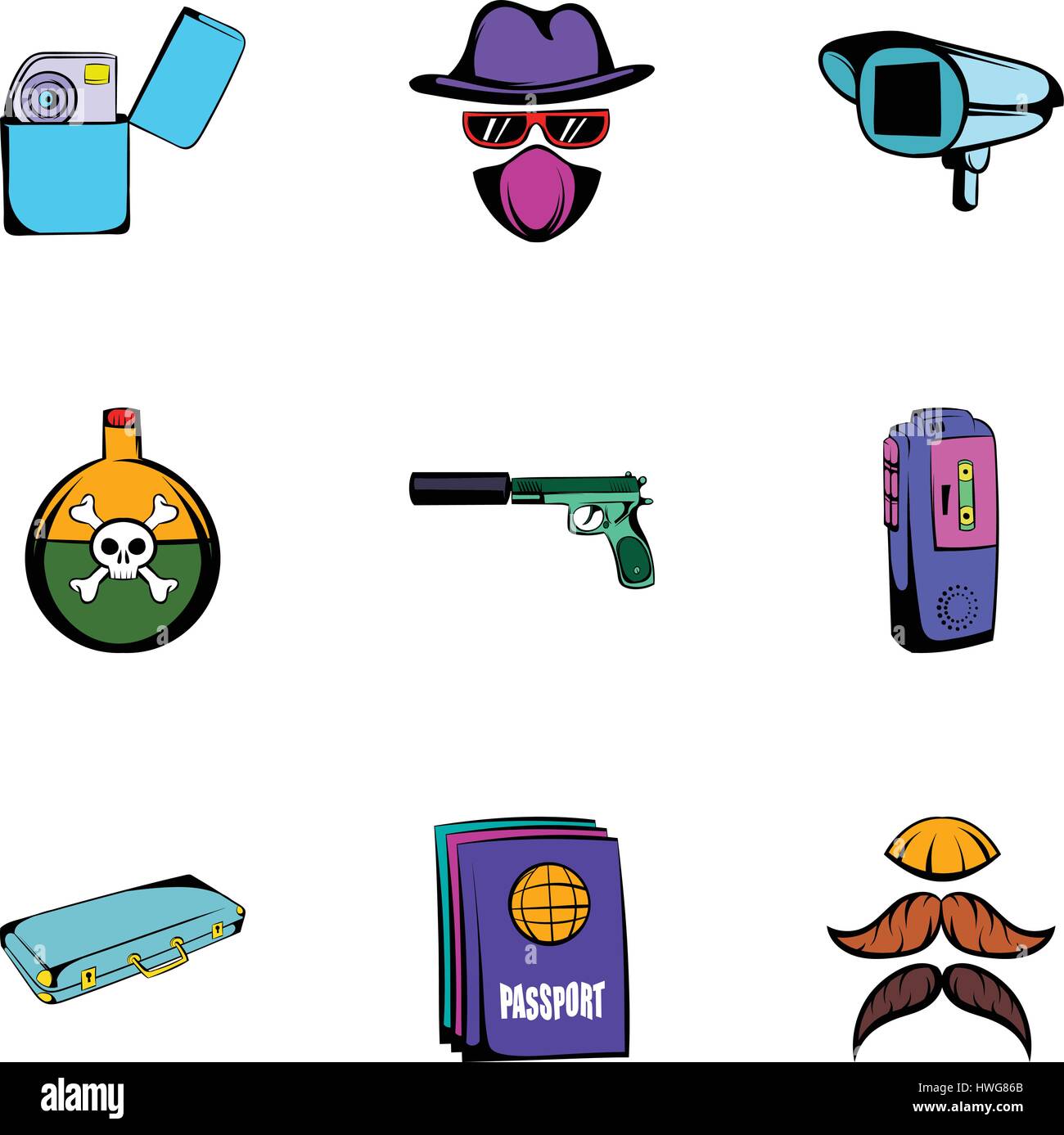 Thief icons set, cartoon style Stock Vector
