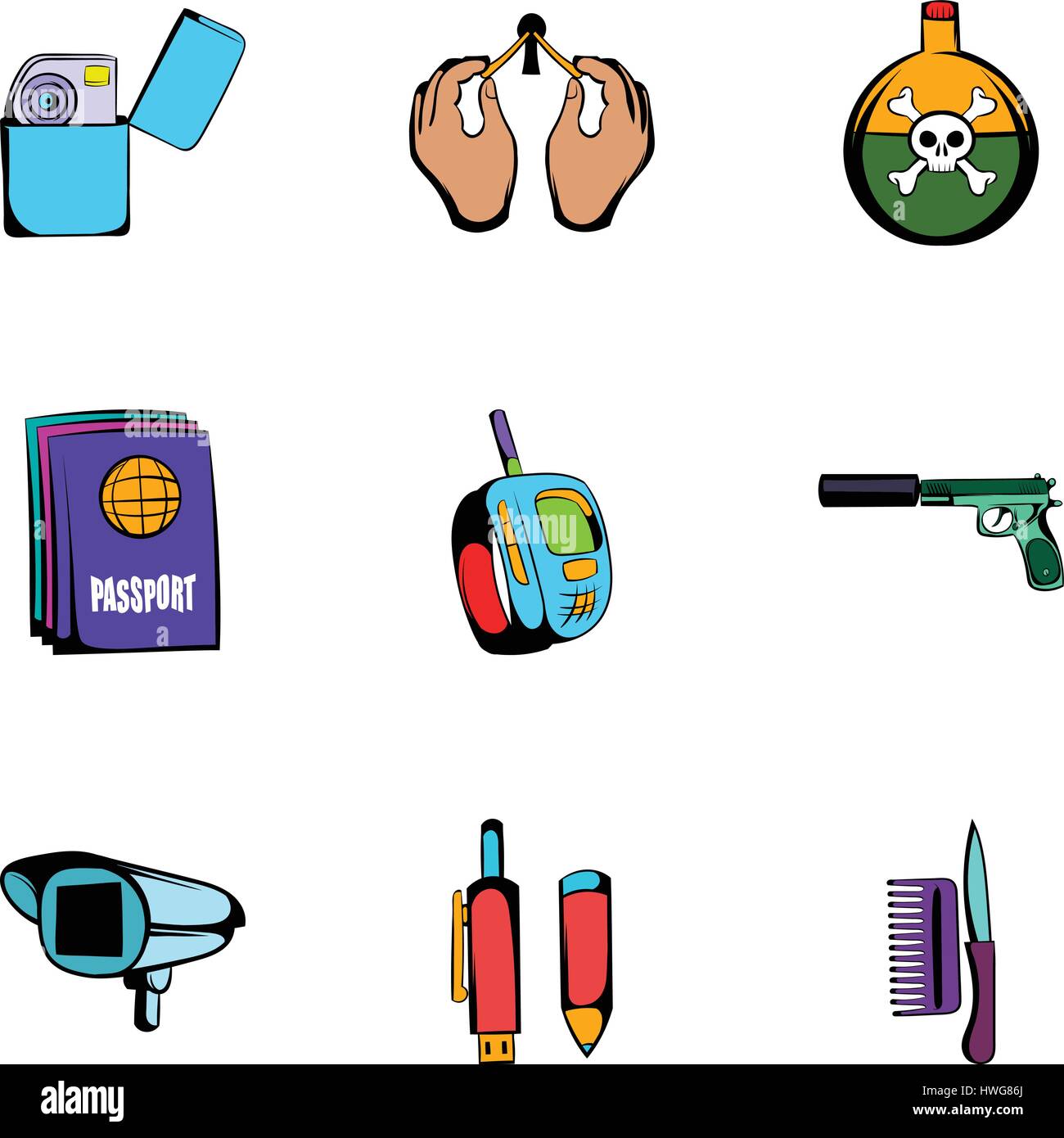 Spy icons set, cartoon style Stock Vector