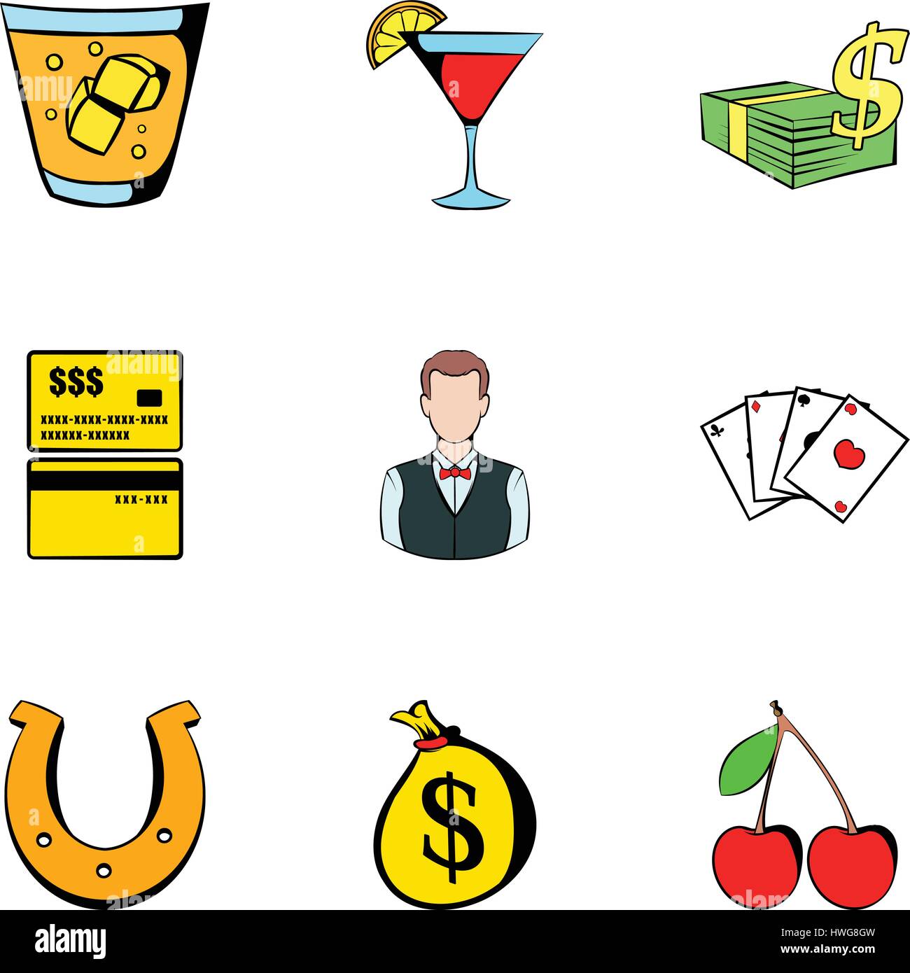 Croupier icons set, cartoon style Stock Vector