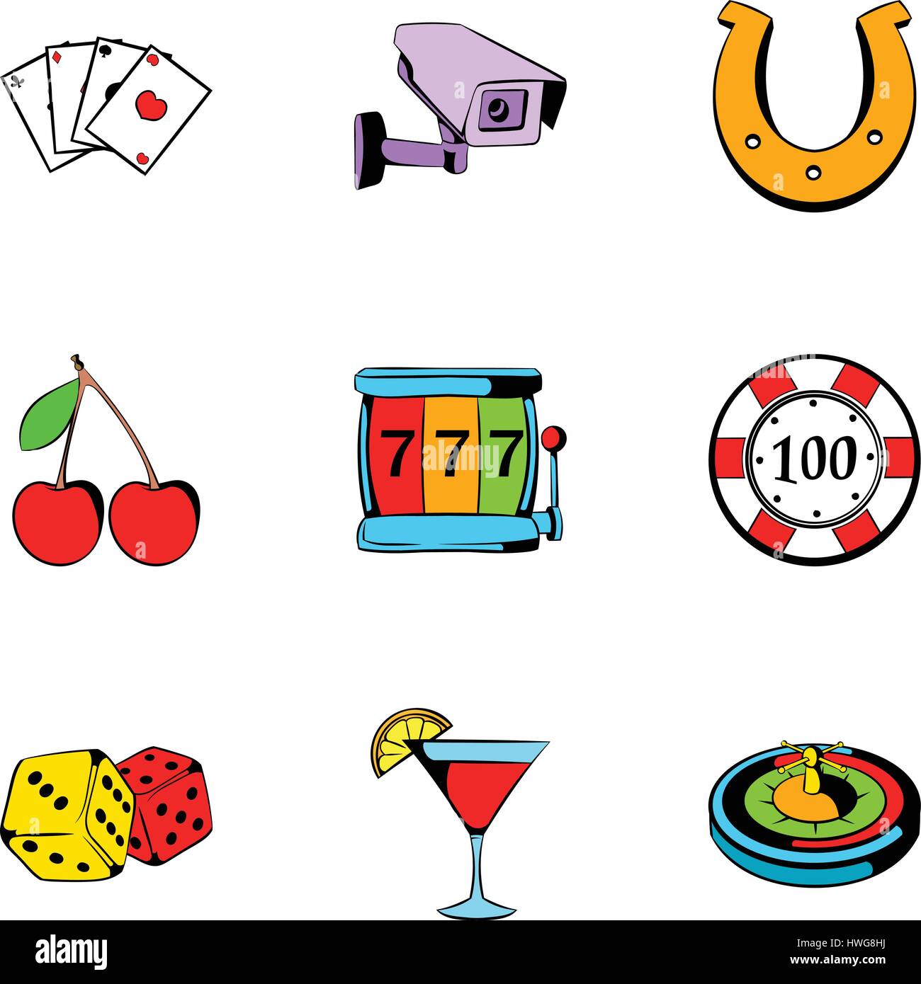 Roulette icons set, cartoon style Stock Vector