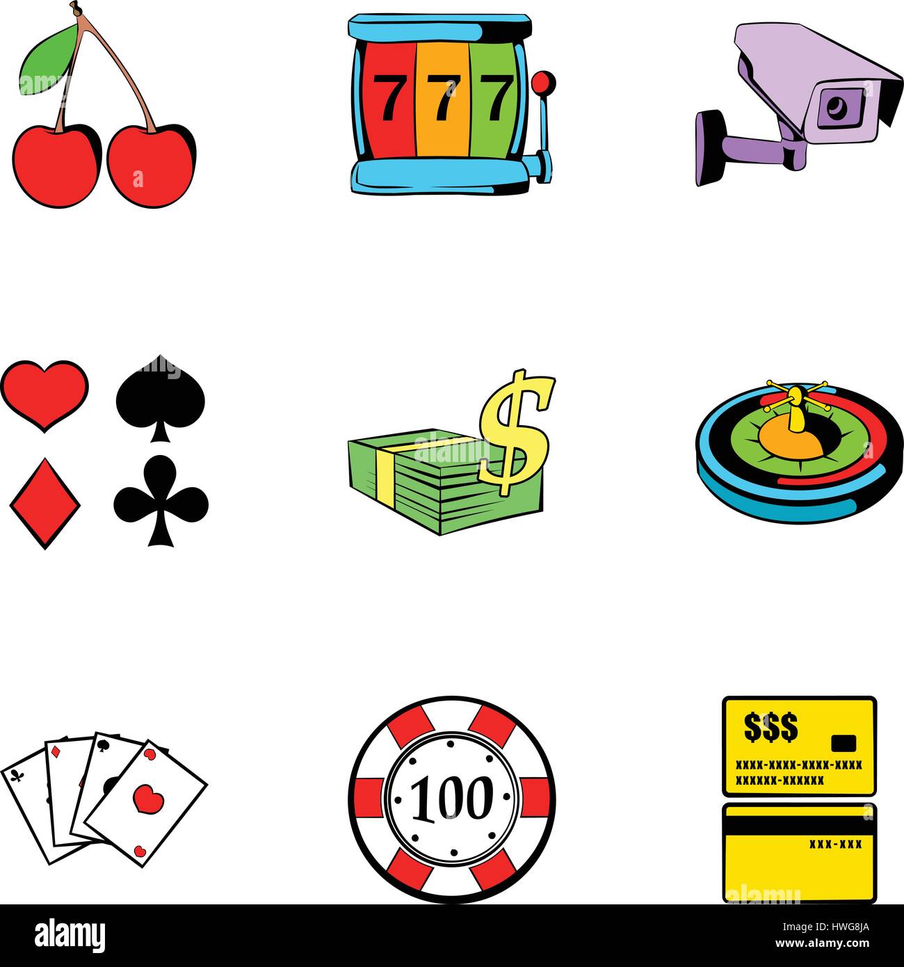 Poker icons set, cartoon style Stock Vector