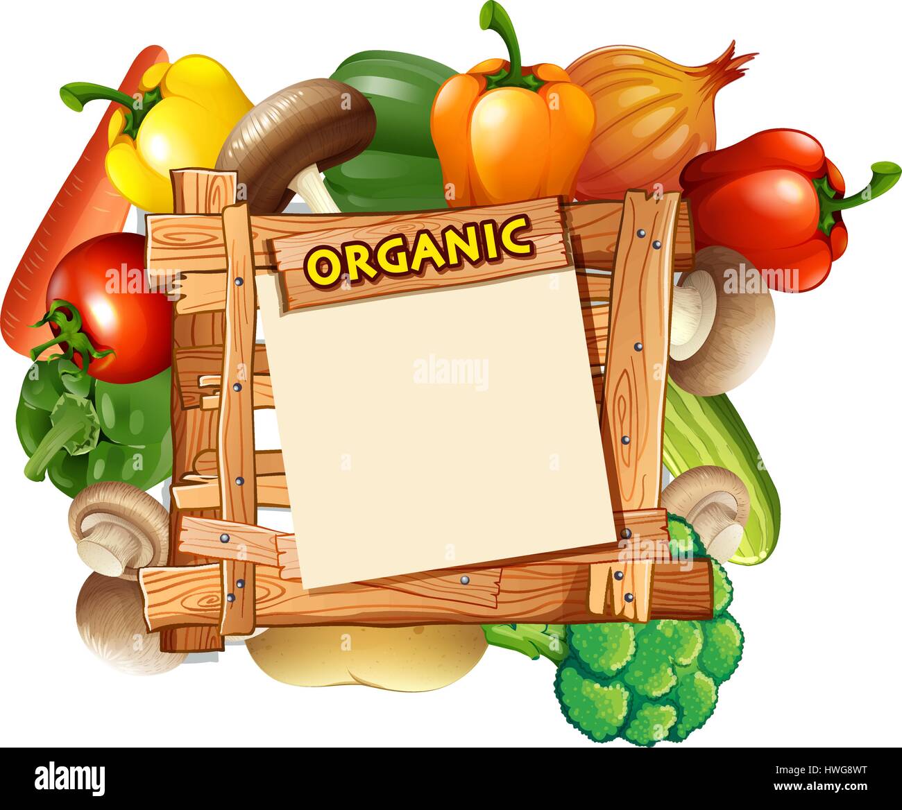 Vector Veggies Sign Vegetables around the wooden sign illustration Stock Vector Image & Art ...
