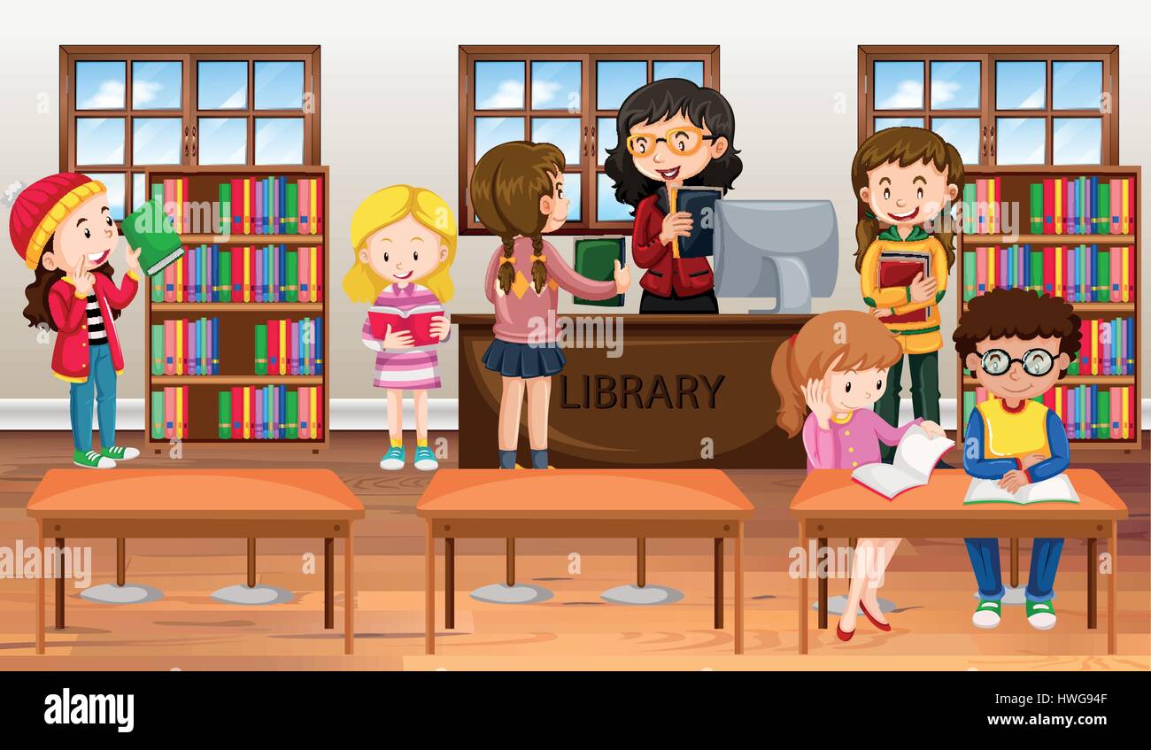 Children reading in library