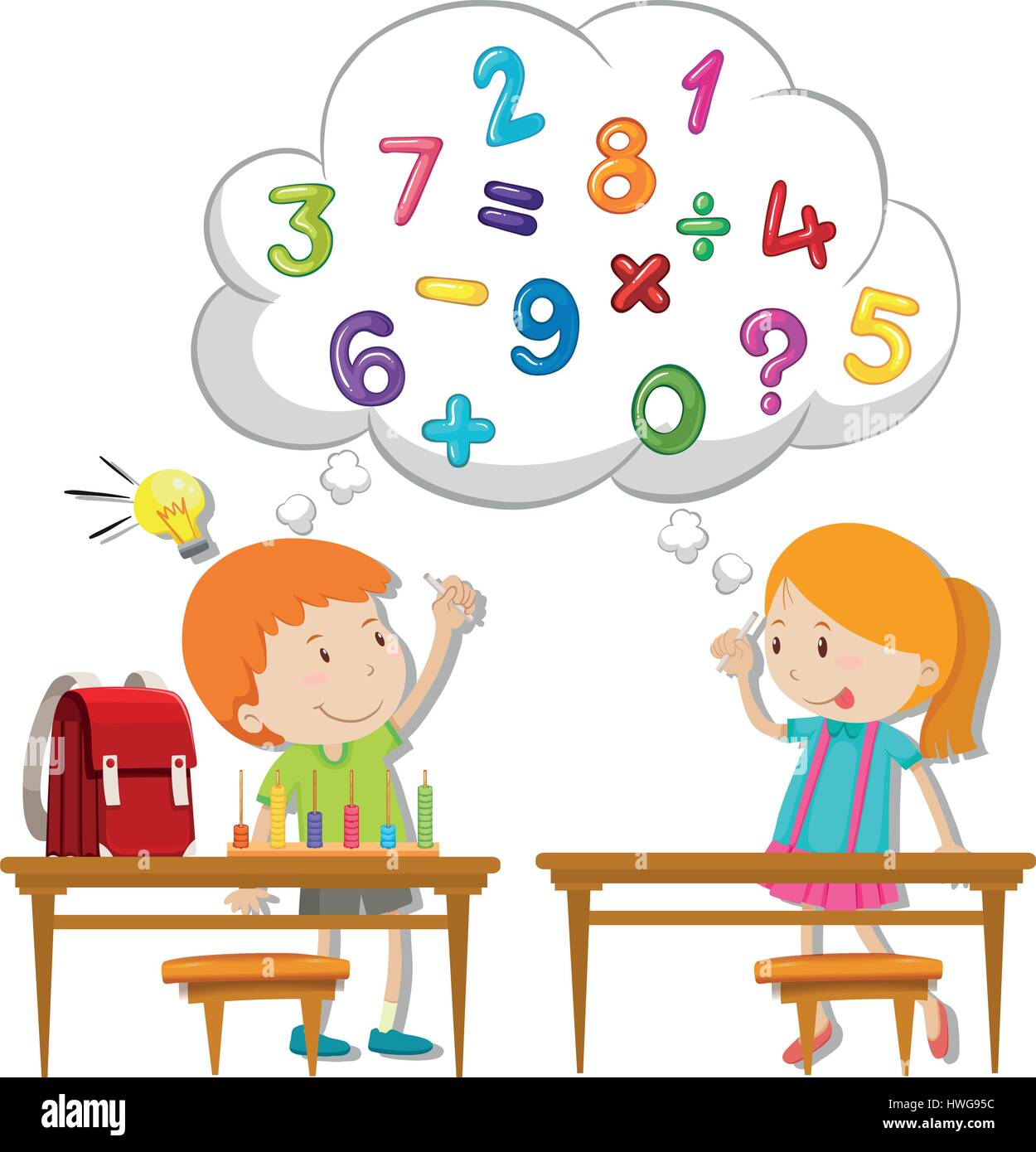 Two kids calculating in classroom illustration Stock Vector Art ...