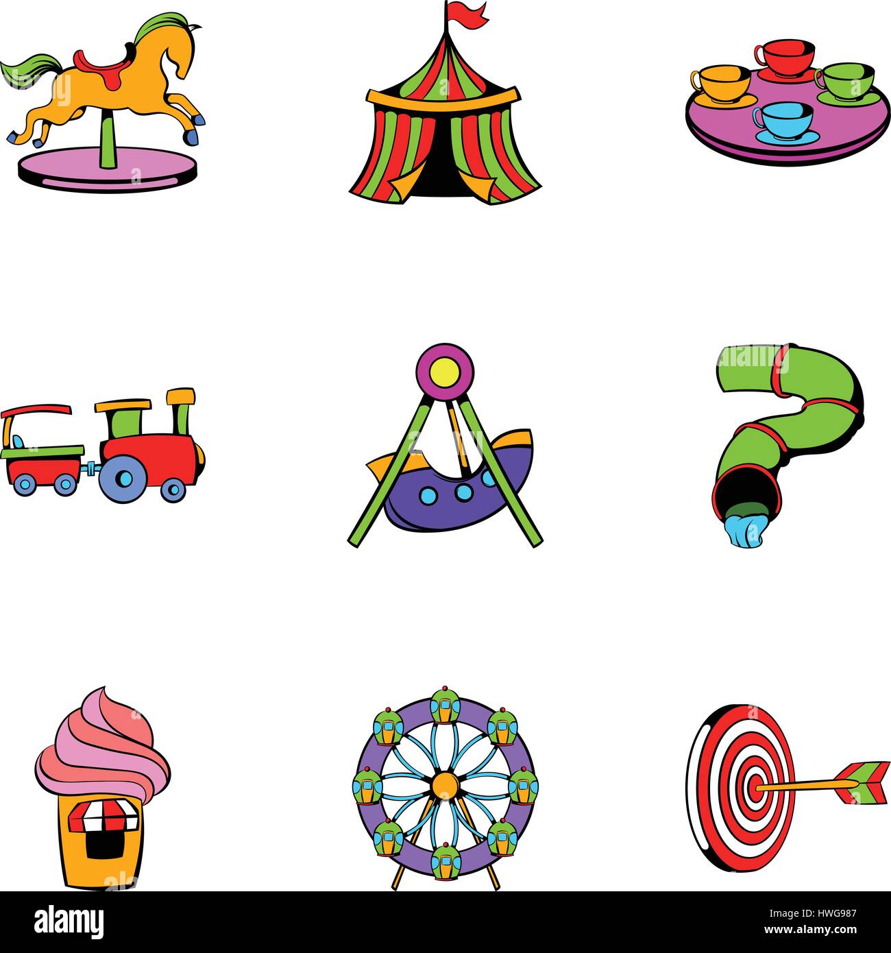 Amusement park icons set, cartoon style Stock Vector Image & Art - Alamy