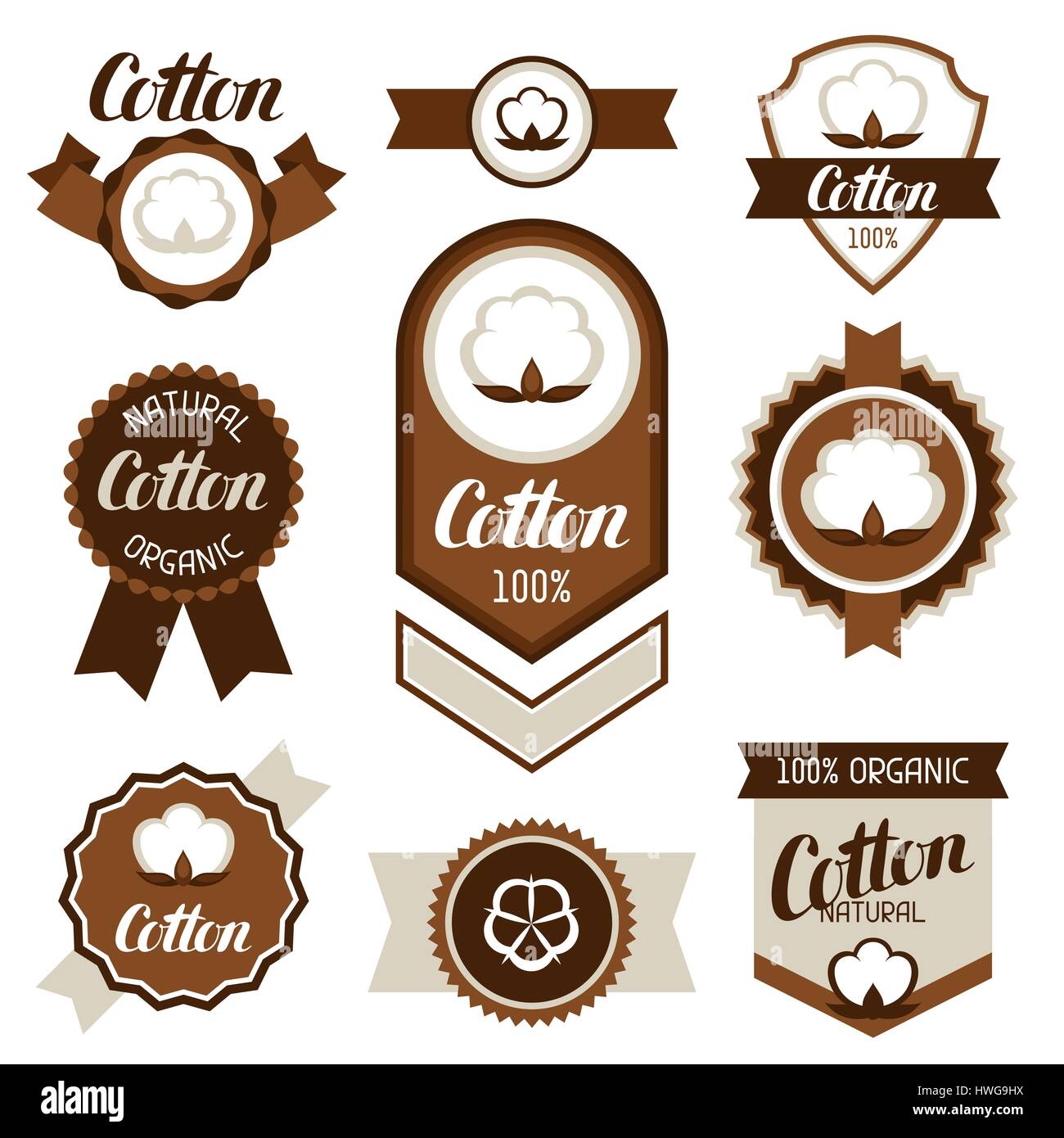 Cotton badges, banners and emblems. Clothing labels Stock Vector