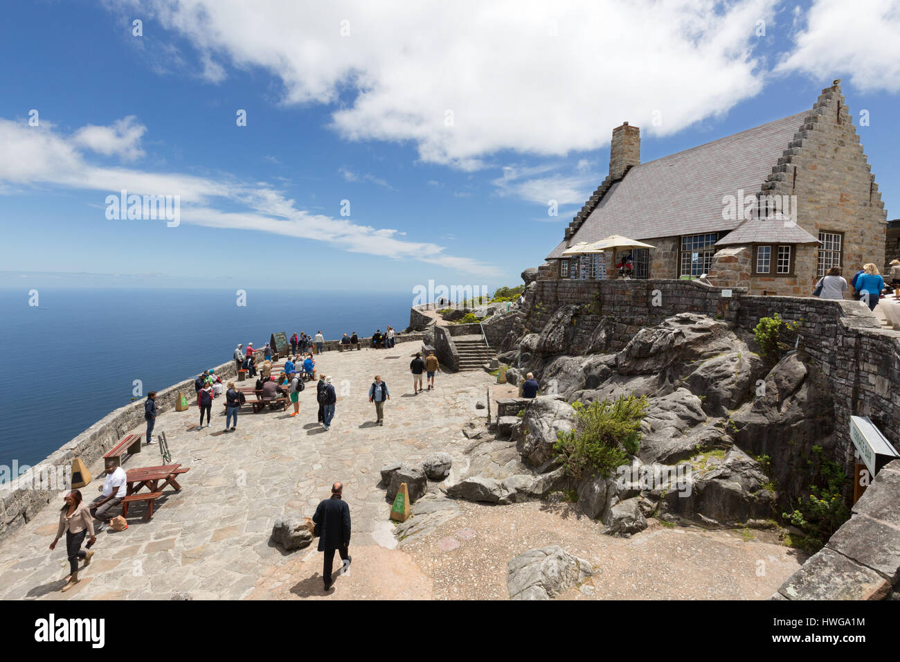 Table Mountain top, Cape Town, South Africa - visitors, Gift shop and cafe Stock Photo