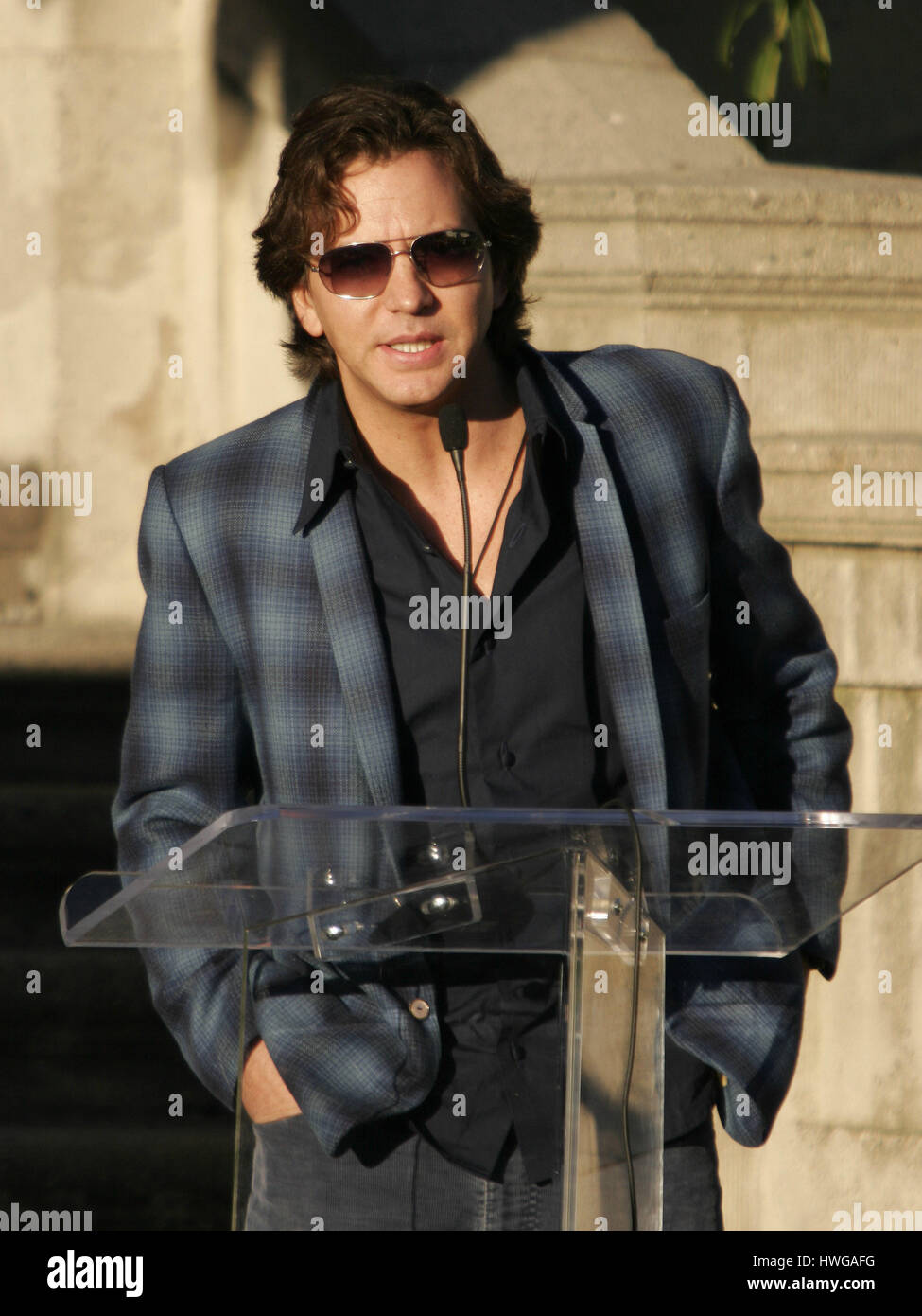 Eddie Vedder of Pear Jam at the unveiling of the Johnny Ramone statue
