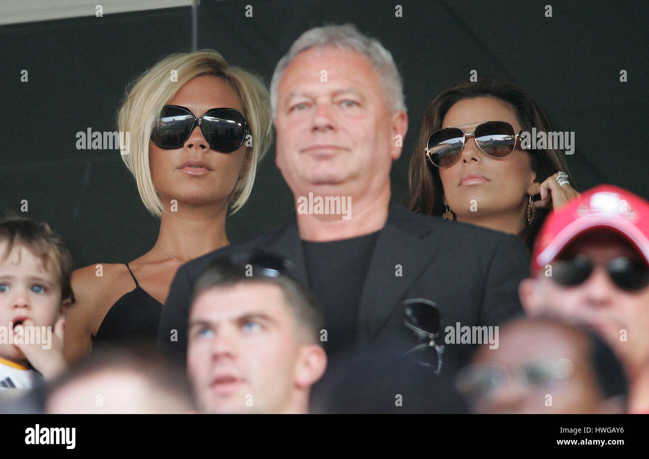 Victoria Beckham, left, and Eva Longoria watch David Beckham play at the Home Depot Center in Carson, CA on Saturday, July 21, 2007. Photo credit: Francis Specker Stock Photo