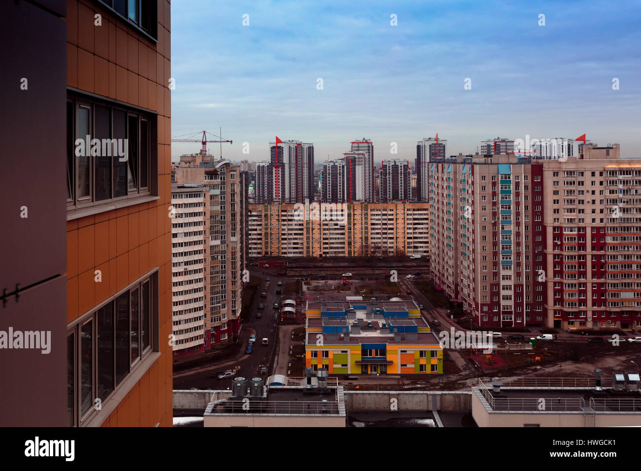 Multi storey houses of the big city in the daytime. Stock Photo
