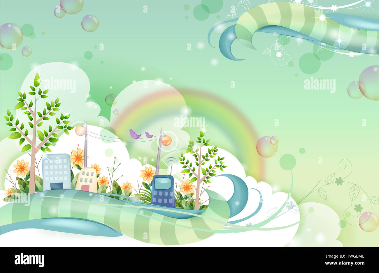 Mobile Cell Cell Phone Phone Nobody Technology Communication Mobile Phone Tree Power Line Bubbles Circle Bubble Art Artwork Cartoon Cgi Clip Art Colorful Color Image Computer Graphics Creative Digital Art Digital Technology Drawing Illustrate