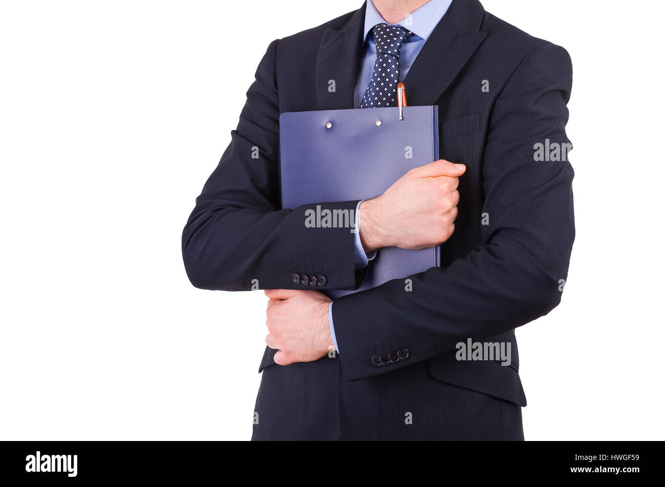 Businessman holding a clipboard Stock Photo - Alamy