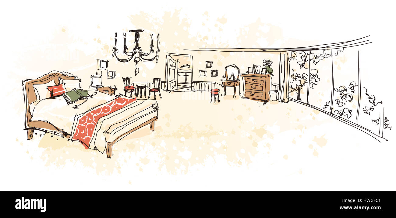 Room interior line art hi-res stock photography and images - Alamy