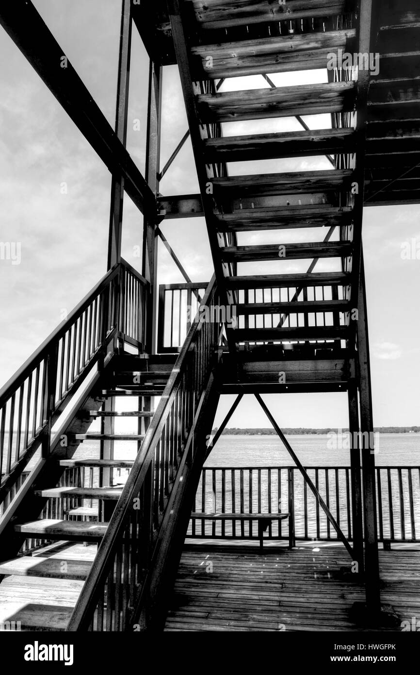 stairs in black and white in front of a river Stock Photo Alamy
