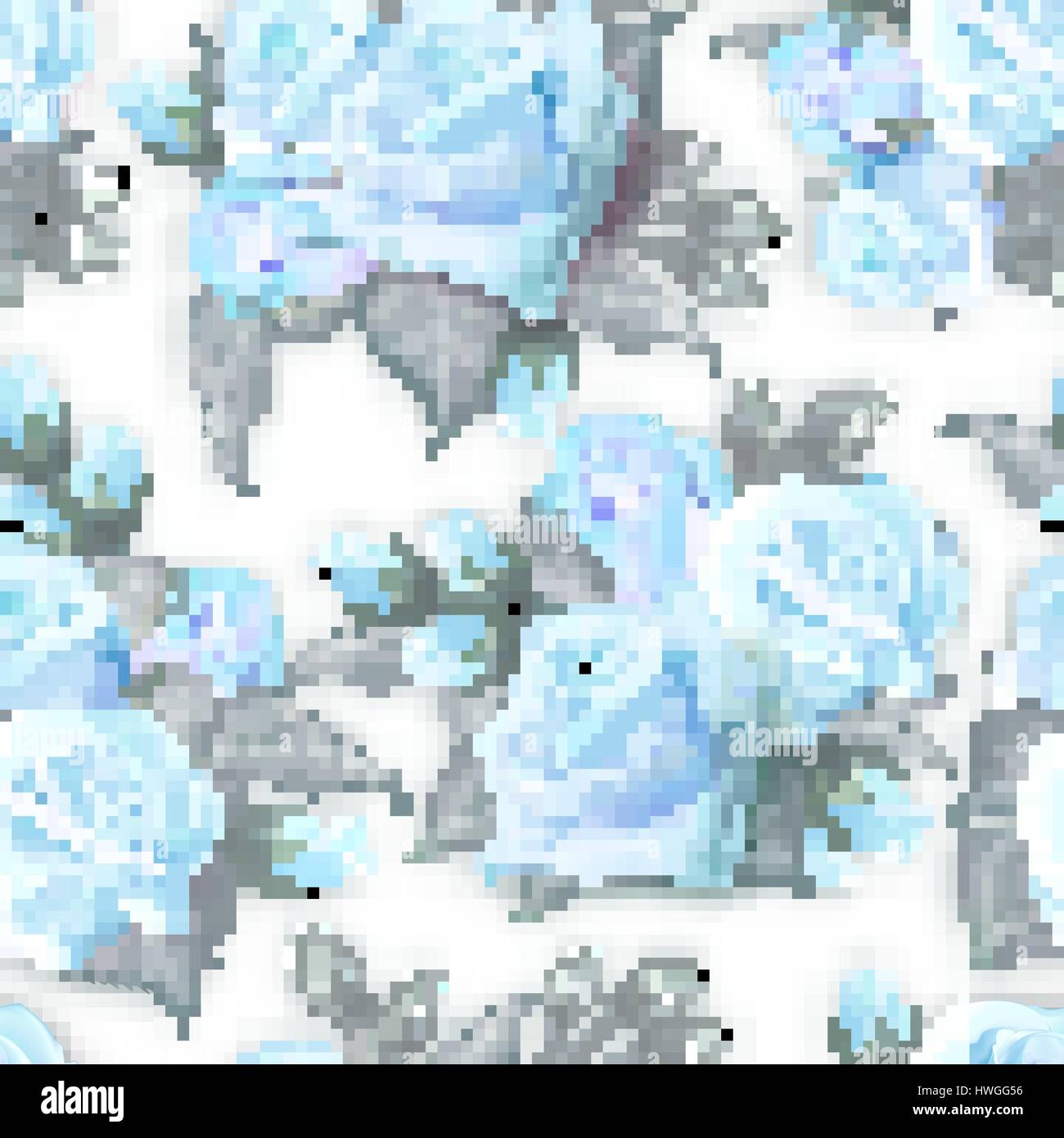 Blue roses, peony with leaves white. Quality watercolor imitation. Seamless background pattern. Vector - stock. Stock Vector