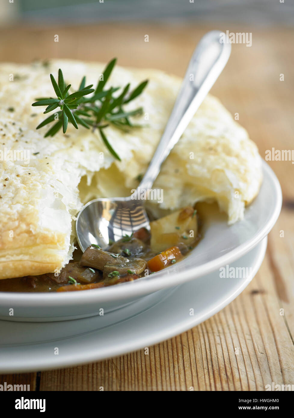 Beef pie with puff top Stock Photo