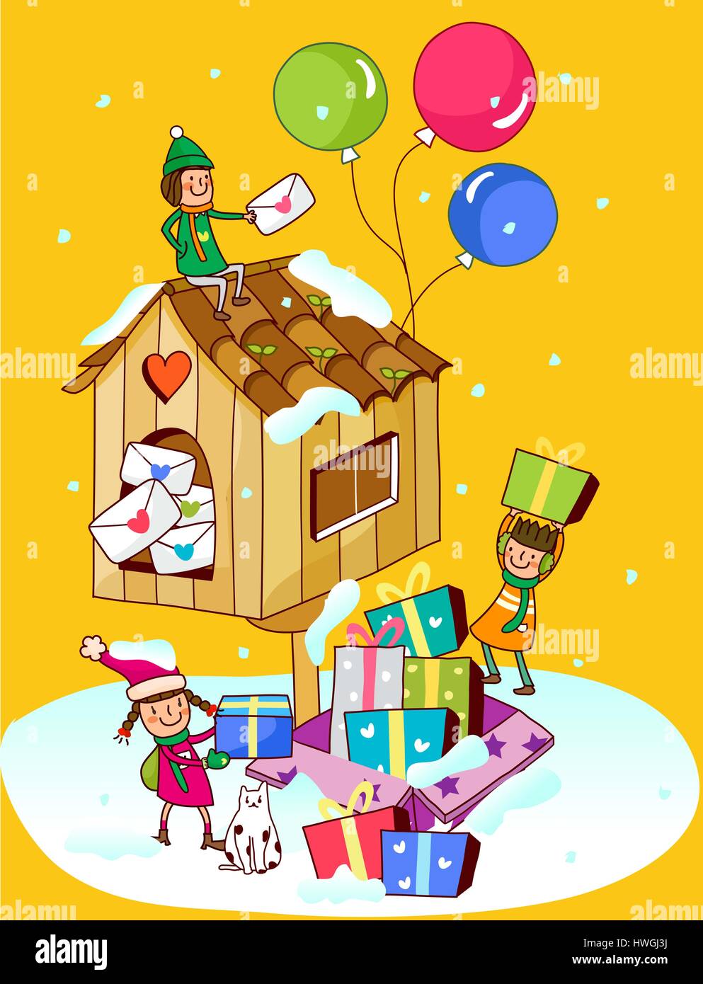 Vector art of three happy girls hi-res stock photography and images - Alamy