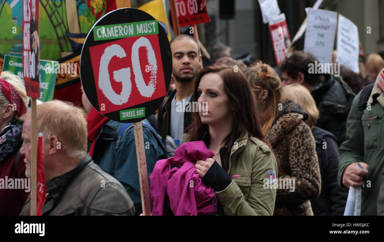protesters in London anti NHS budget cut march Stock Photo