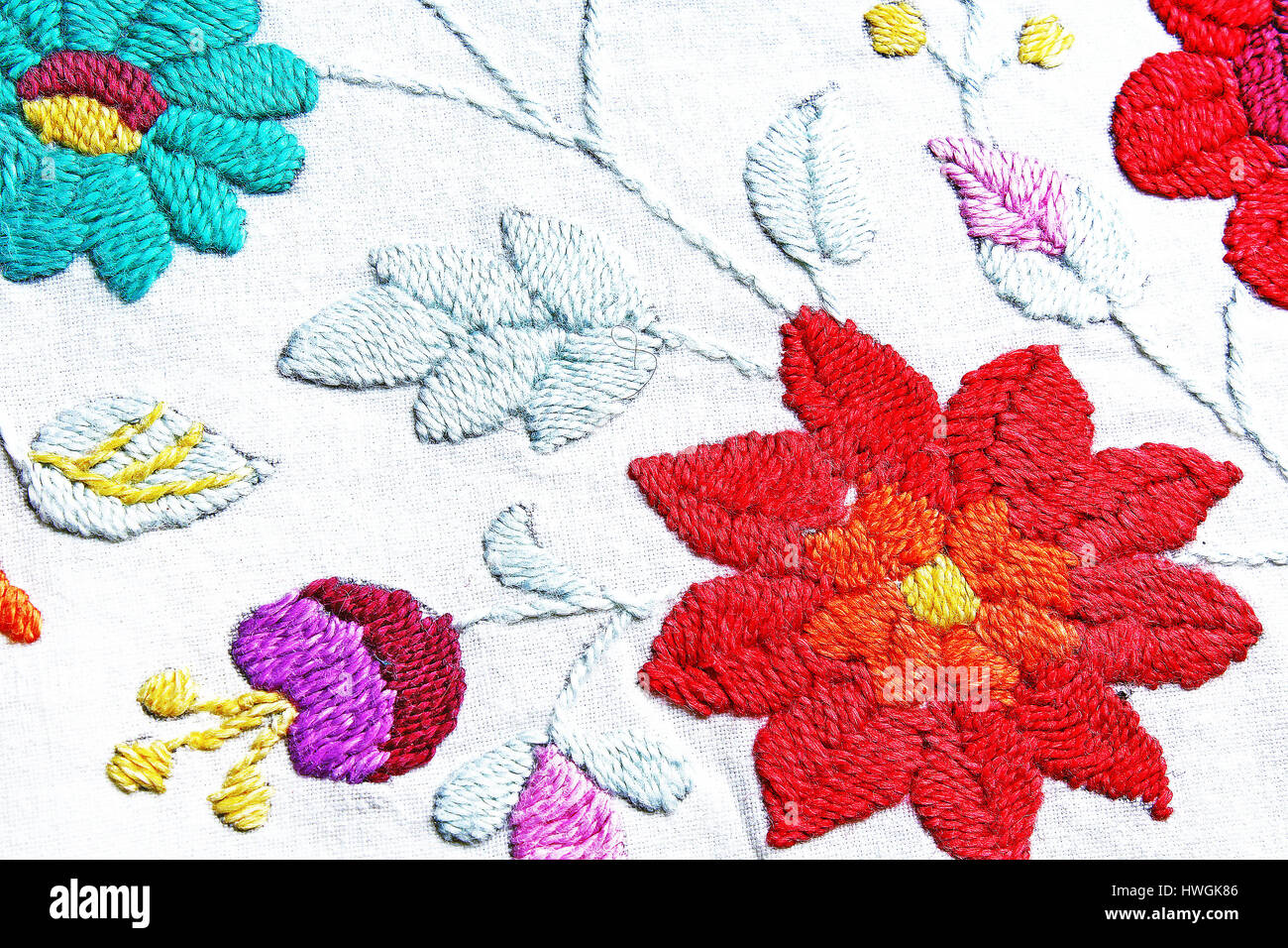 Embroidery hand made tapestry studio photo. Embroidery hand work hobby broidery woolwork. Beautiful hobby. Stock Photo
