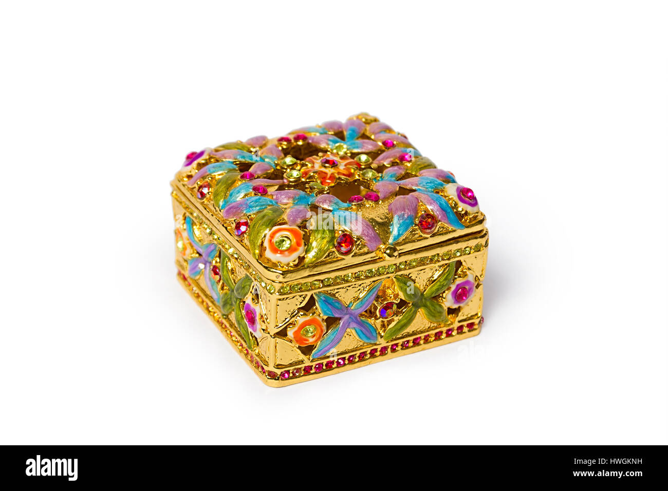 Jewelry box. Casket of gold with precious stones. Beautiful handmade  jewelry boxes on a white background Stock Photo - Alamy