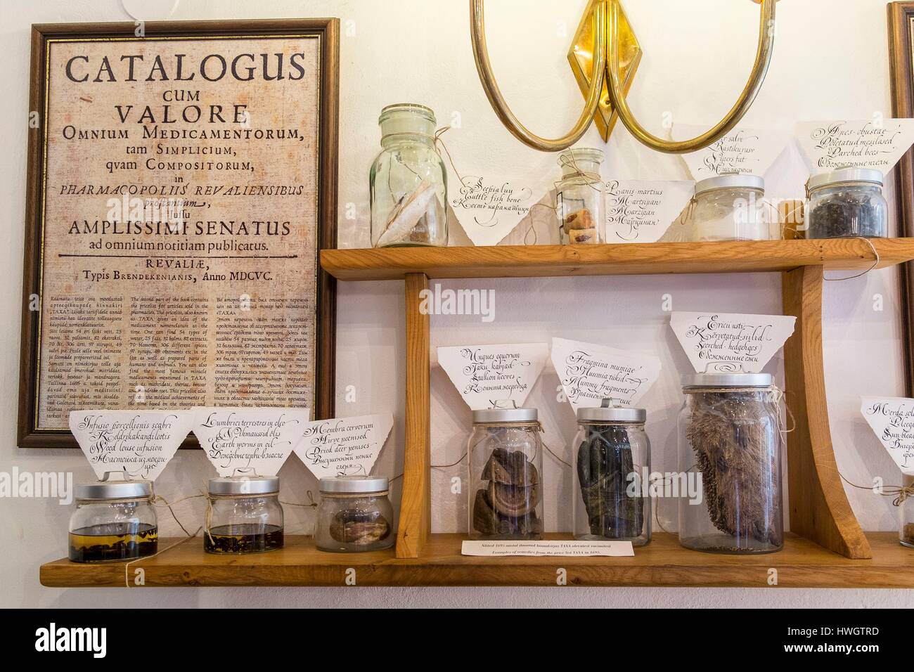 Estonia (Baltic States), Harju region, Tallinn, historical center listed as World Heritage by UNESCO, the pharmacy of the Town Hall (15th century) is the oldest European pharmacy in operation Stock Photo