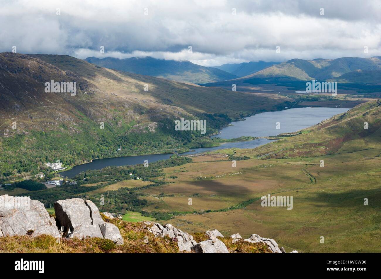 Ireland, County Galway, Connemara National Park, View from Diamond Hill ...