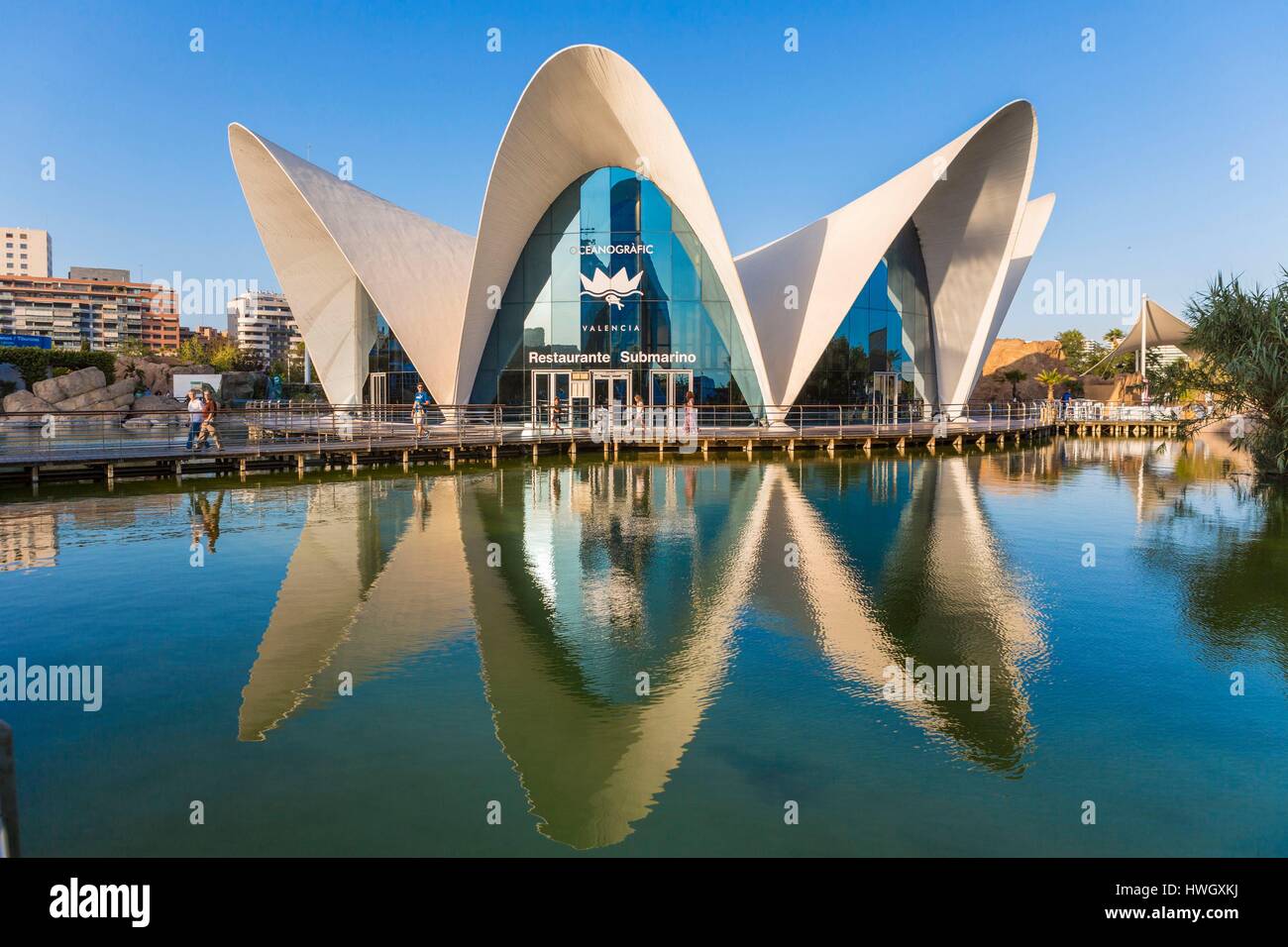 Spain, Valencia, City of Sciences and Arts, Oceanografic, the largest oceanographic park in Europe Stock Photo