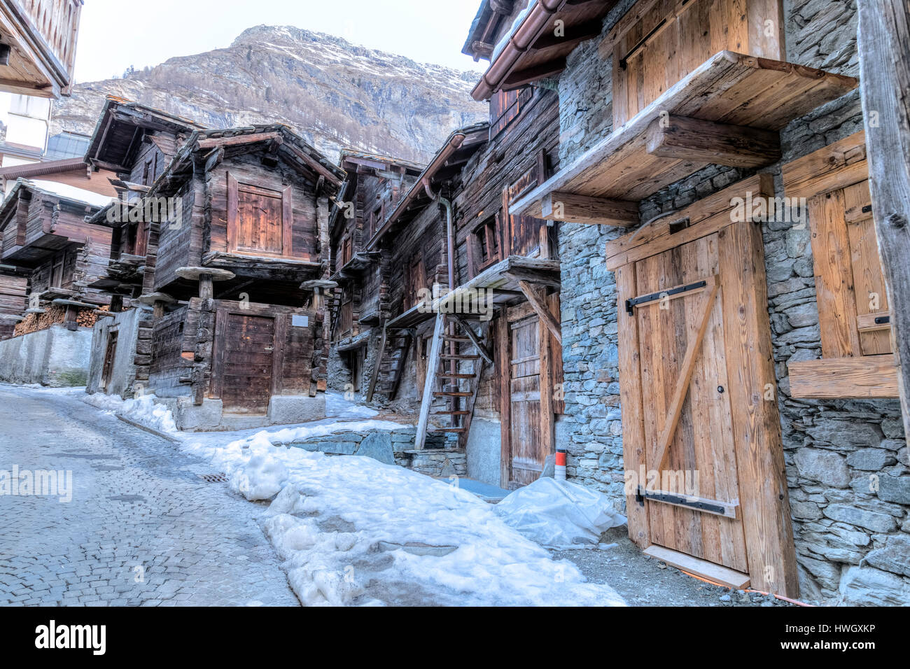 Hinterdorf, Old Town, Zermatt, Valais, Switzerland, Europe Stock Photo