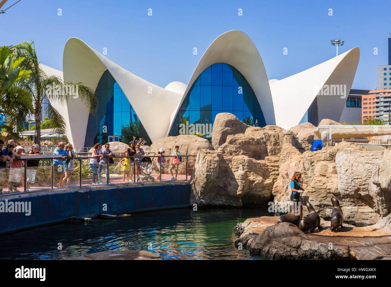 Spain, Valencia, City of Sciences and Arts, Oceanografic, the largest oceanographic park in Europe Stock Photo