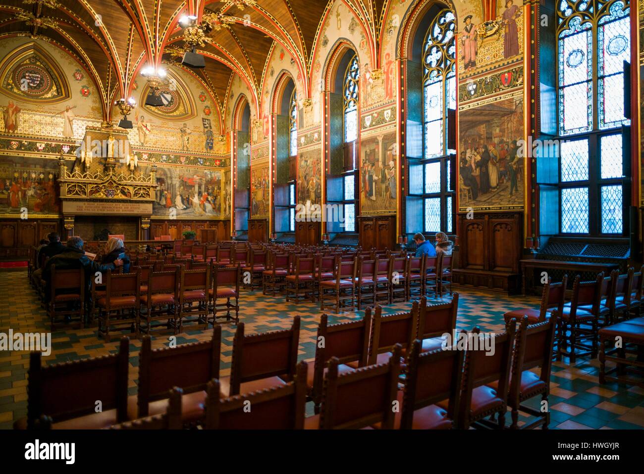 Belgium Bruges Bruges Town Hall The Gothic Hall Interior Stock