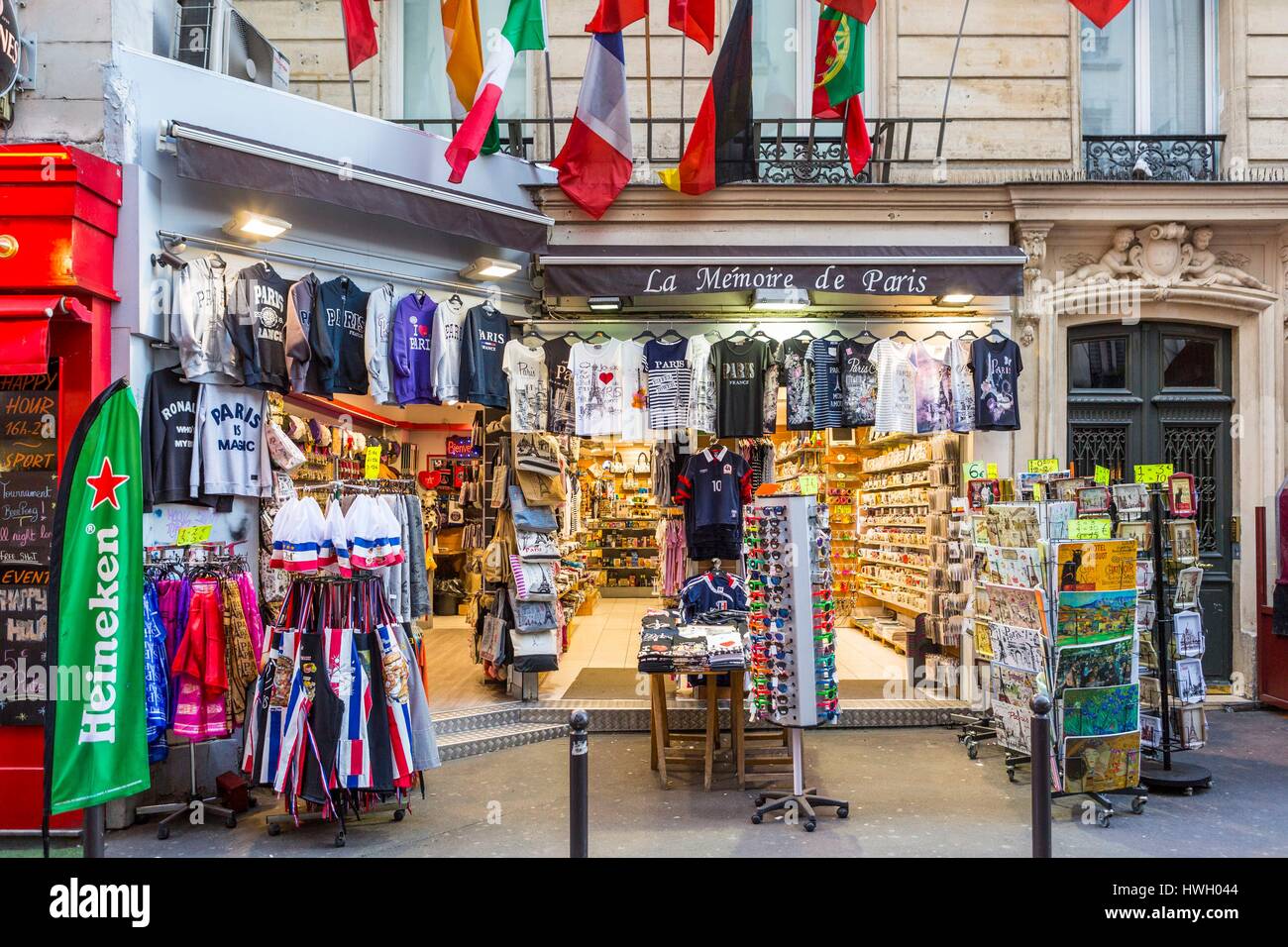 France, Paris, Latin district, souvenir shop Rue de la Huchette Stock