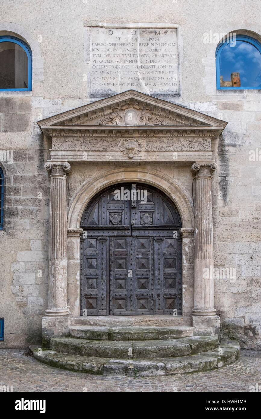 France, Bouches du Rhone, Arles, Espace Van Gogh, old entrance of Hotel Dieu Stock Photo