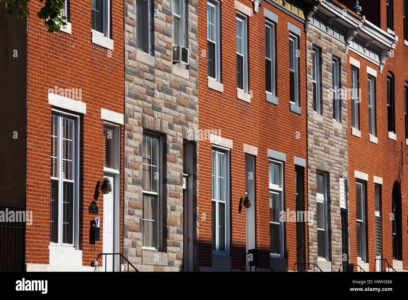 United States, Maryland, Baltimore, row houses, Light Street Stock