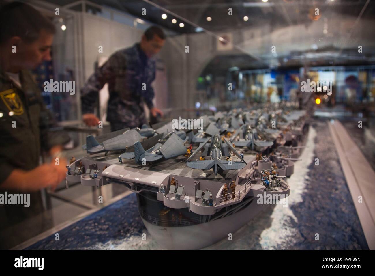 United States, Florida, Florida Panhandle, Pensacola, National Naval Aviation Museum, NAS Pensacola, aircraft carrier model Stock Photo