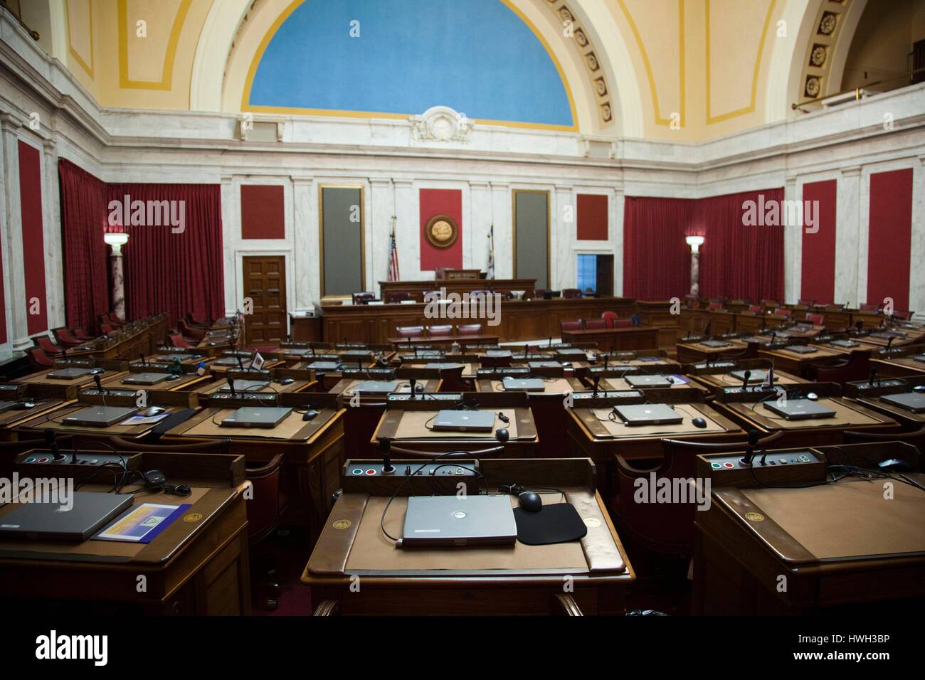 United States, West Virginia, Charleston, West Virginia State Capitol, State House of Representatives legislative chamber Stock Photo