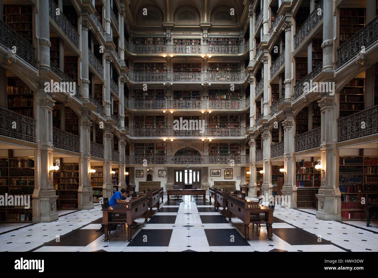 United States, Maryland, Baltimore, library at the Peabody Institute at Johns Hopkins University Stock Photo